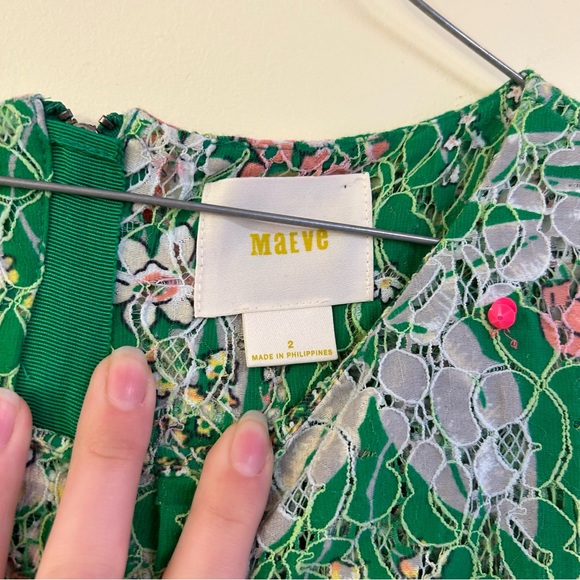 Anthropologie Maeve Dress Verbena Lace Floral Green Sequin Spring Size 2 - Picture 5 of 11